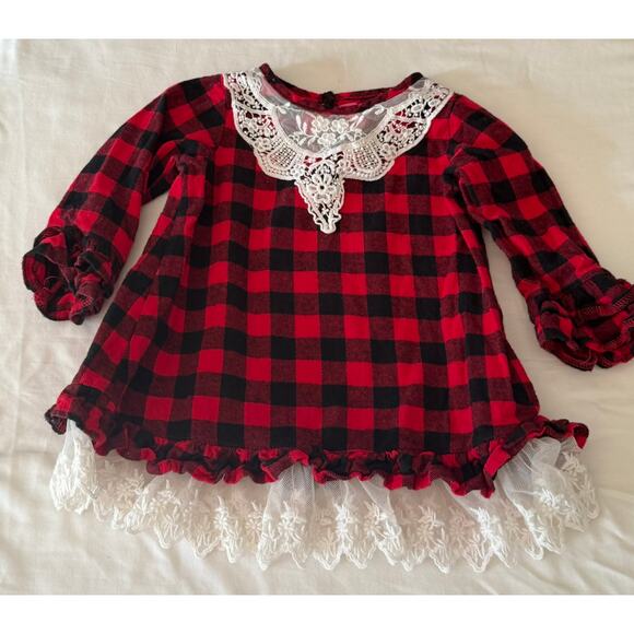 Goodlad 2T Dress Red buffalo plaid lace collar hem ruffle edges vintage inspired - Picture 1 of 1